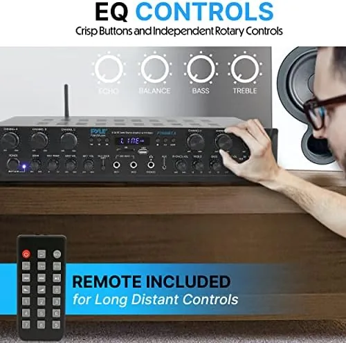 Detail shot of the Pyle Bluetooth Home Audio Amplifier - 6 Channel Stereo Receiver features
