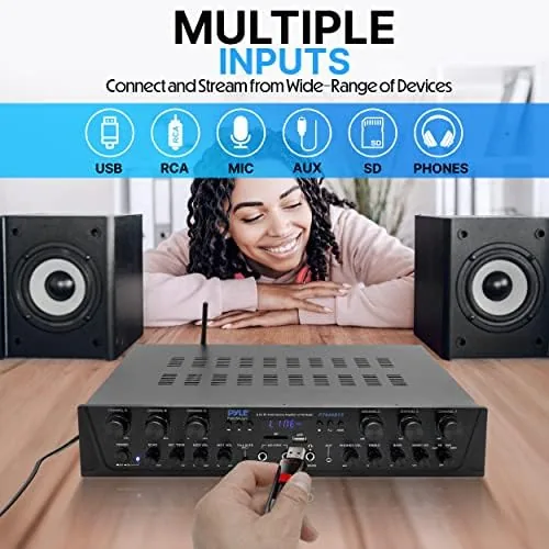 Another view of the Pyle Bluetooth Home Audio Amplifier - 6 Channel Stereo Receiver