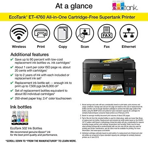 The Epson ET-4760 next to a cartridge printer for comparison