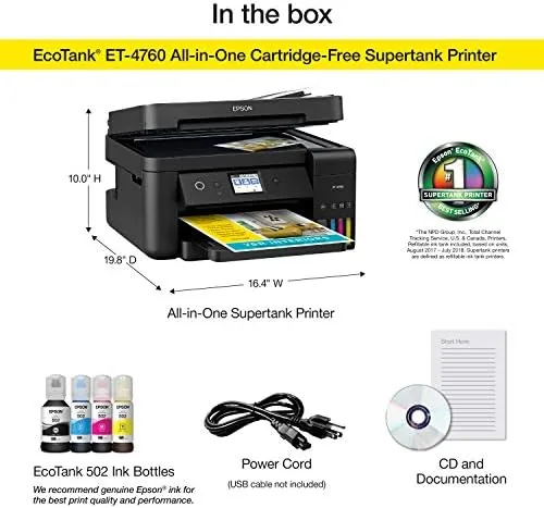 The Epson ET-4760 printing a multi page document from a laptop