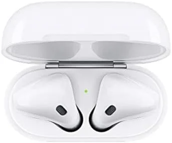 AirPods charging inside the Lightning case on a desk