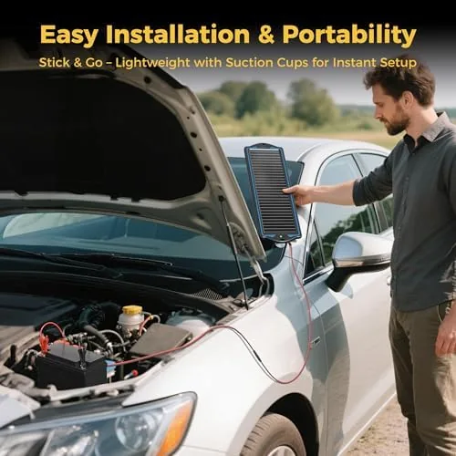 The 12V Solar Battery Charger Trickle Maintainer Kit for Car | in real use