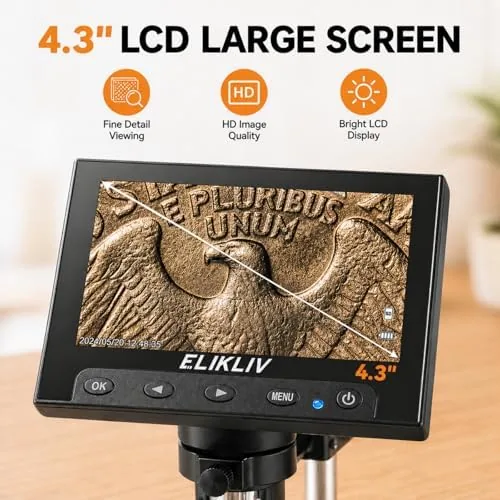 LCD screen on the Elikliv EDM4 showing a magnified coin surface