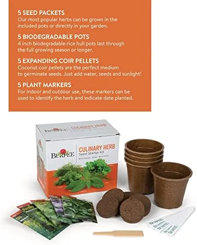 Close look at the Burpee Culinary Garden Starter Kit Packets, 5 Pots, 5 Coir build quality