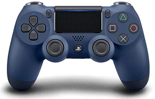 Midnight Blue DualShock 4 controller held in two hands