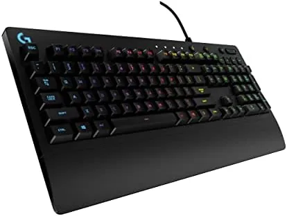 Front view of the Logitech G213 Prodigy keyboard on a desk