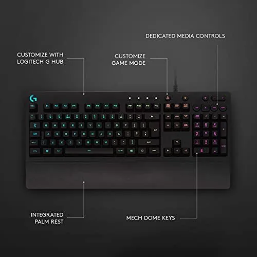 The Logitech G213 keyboard in a gaming setup