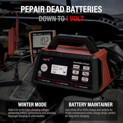 The TowerTop 2/10/25 Amp 12V Smart Car Battery Charger, Fully Automatic in real use
