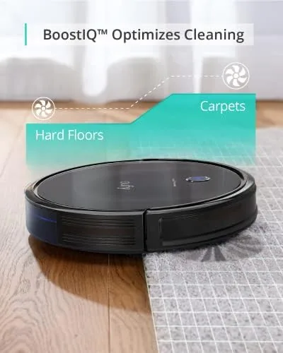 Comparison of the slim eufy 11S MAX and a taller robot vacuum side by side