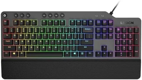 Lenovo Legion K500 RGB mechanical keyboard in RGB mode on a desk