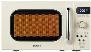 Cream COMFEE retro microwave on a white kitchen counter