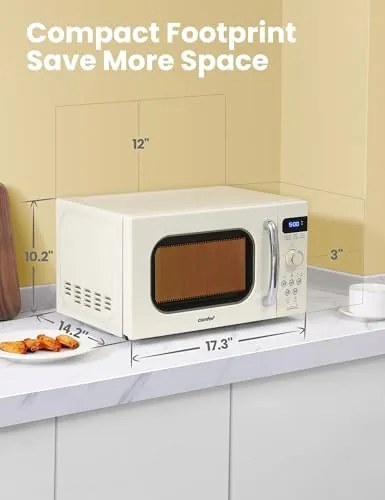 Cream COMFEE microwave beside a standard silver compact unit