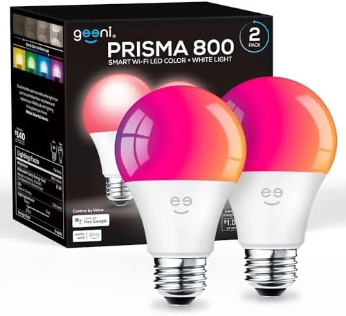 Overview of the Geeni Prisma Smart Light Bulbs, Color Changing RGBW LED, 2700K