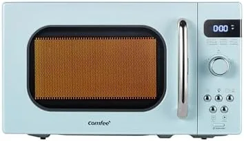 Green COMFEE retro microwave on a kitchen counter