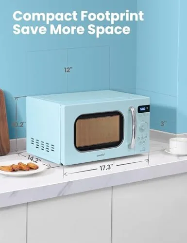 Green retro microwave next to a plain silver compact microwave