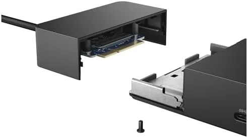 A laptop plugged into the WD19 with a clean single-cable desk
