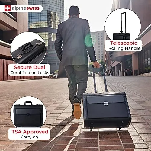 Close look at the Alpine Swiss Rolling 17" Laptop Briefcase on Wheels Attache Lawyers build quality