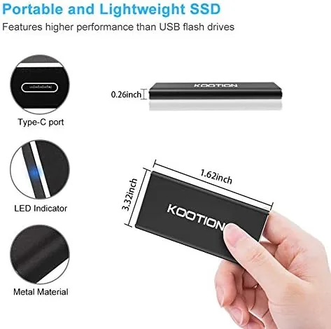 Another view of the KOOTION External SSD 500GB USB 3.1 Type-c Portable SSD High-Speed