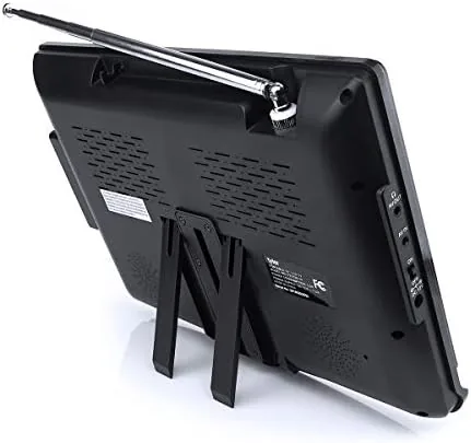 Portable TV next to a tablet for size and capability comparison