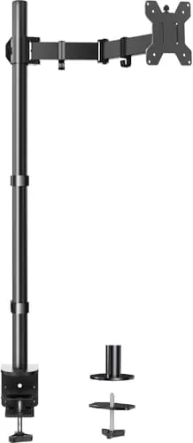 Overview of the HUANUO Single Monitor Arm with 39 inch Extra-Tall Pole, Adjustable