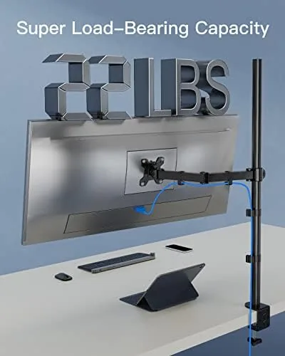 Detail shot of the HUANUO Single Monitor Arm with 39 inch Extra-Tall Pole, Adjustable features