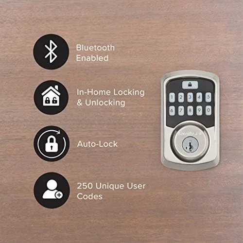 The Kwikset 942BLE-15S Aura Bluetooth Keypad Electronic Deadbolt Satin Nickel Finish in real use