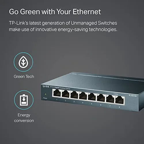 TL-SG108 next to a compact four port switch for comparison
