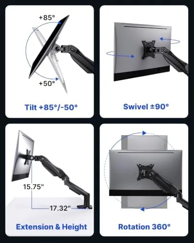 Another view of the HUANUO FlowLift™ Single Monitor Mount, 13 to 32 Inch Monitor