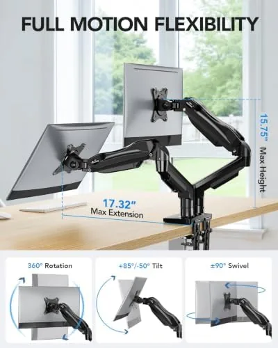 Dual monitor setup with one screen in portrait orientation using the FlowLift