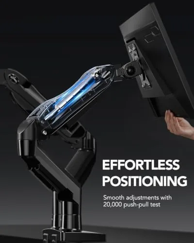 Clean gaming desk with two monitors on the FlowLift and free surface space