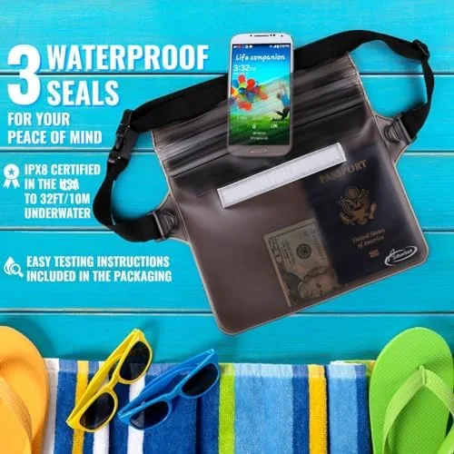 The AiRunTech Waterproof Fanny Pack,Phone Pouch Dry Bag for Passport Wallet in real use
