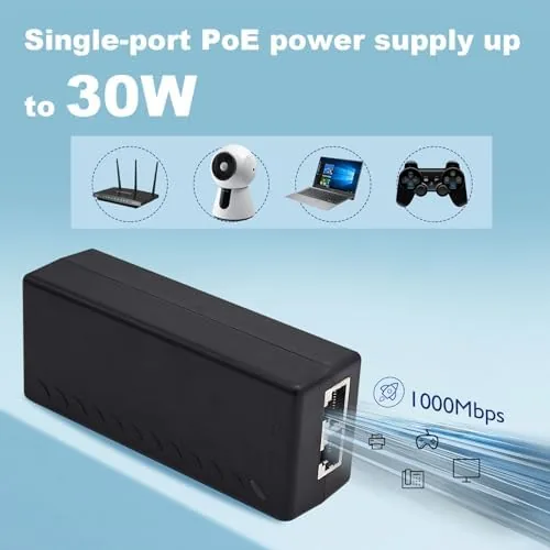 Detail shot of the Gigabit PoE+ Injector Powerline Network Adapter IEEE 802.3af/at | 10/100/1000Mbps,48V features