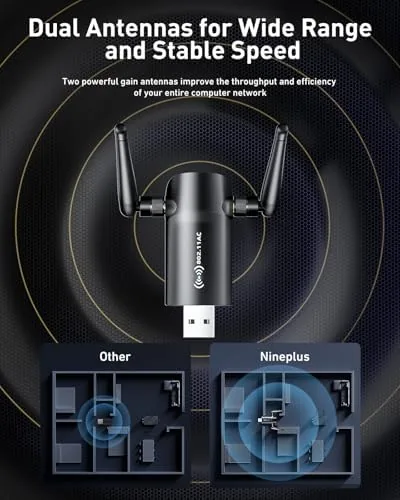 Another view of the Nineplus Wireless USB WiFi Adapter for PC - 1300Mbps Dual