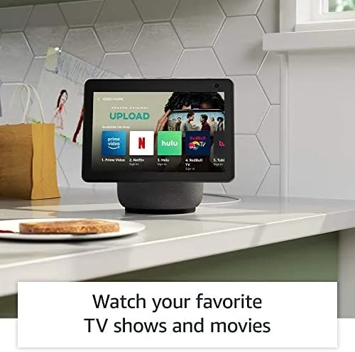 The Echo Show 10 showing a recipe while rotating in a kitchen environment