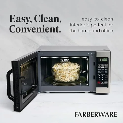 Farberware compact microwave next to a standard size mid range microwave