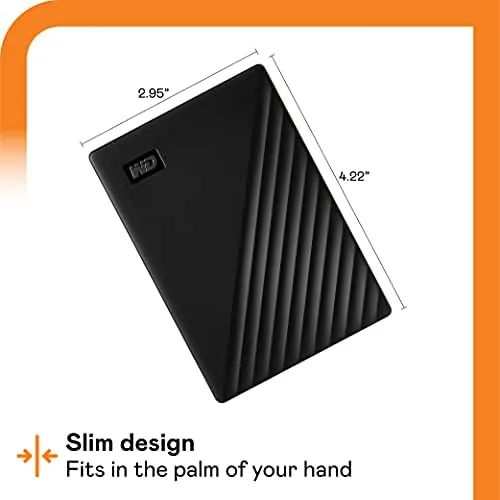 Detail shot of the WD 2TB My Passport, Portable External Hard Drive, Black, backup features