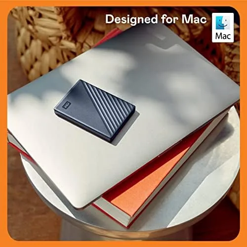 Detail shot of the WD 4TB My Passport for Mac, Navy, Portable External Hard features