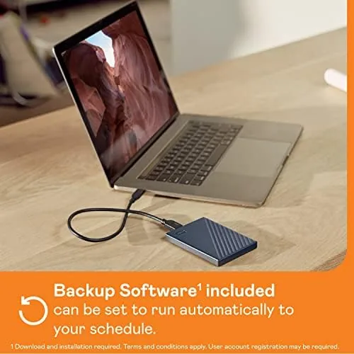Another view of the WD 4TB My Passport for Mac, Navy, Portable External Hard