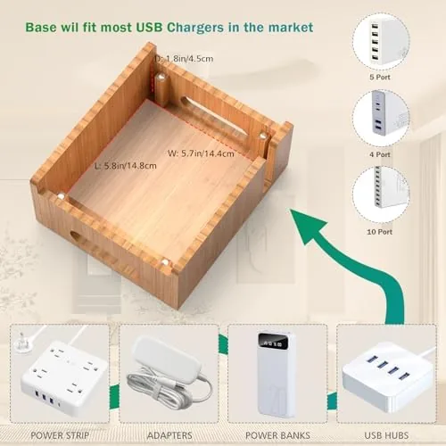 Another view of the Pezin & Hulin Bamboo Charging Station with USB Charger,5Cables-Natural |