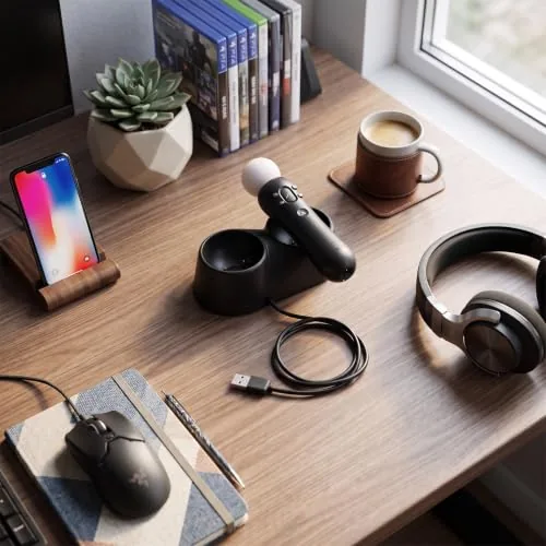 Close up of the charging cradle with contact pins for a VR controller