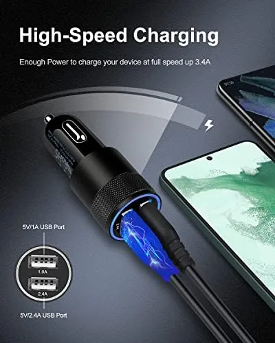 Close look at the Car Charger [2Pack/3.4a] Fast Charge Dual Port USB Cargador Lighter build quality