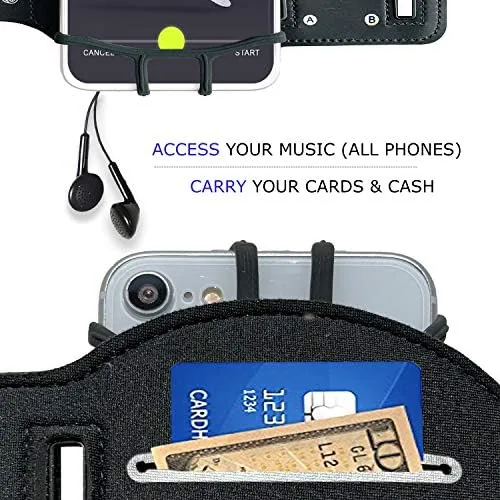 The armband holding a Galaxy S24 phone with the screen visible through the window