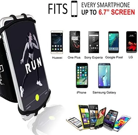 The armband next to a running waist belt and a slim phone sleeve for comparison