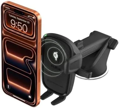 The iOttie Easy One Touch Wireless 2 mounted on a dashboard holding a phone