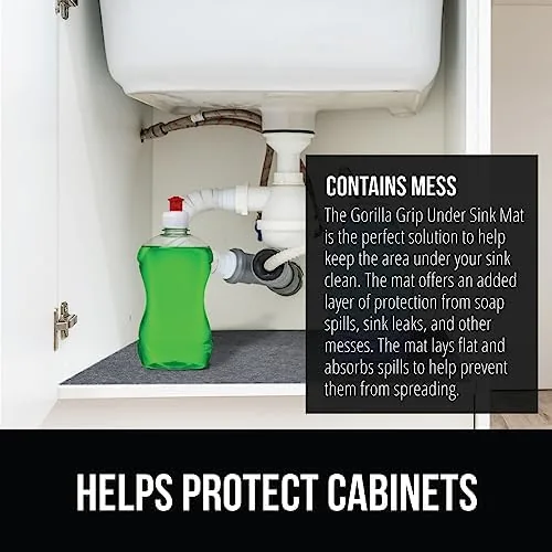 The mat fitted around plumbing under a bathroom vanity