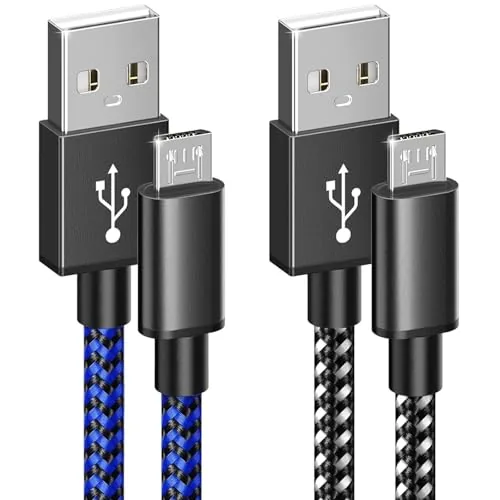 Two braided micro USB cables from the 6amLifestyle bundle laid out side by side