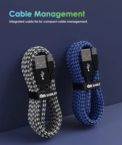 Comparison shot of the official short PS4 cable against the longer braided 6amLifestyle cable
