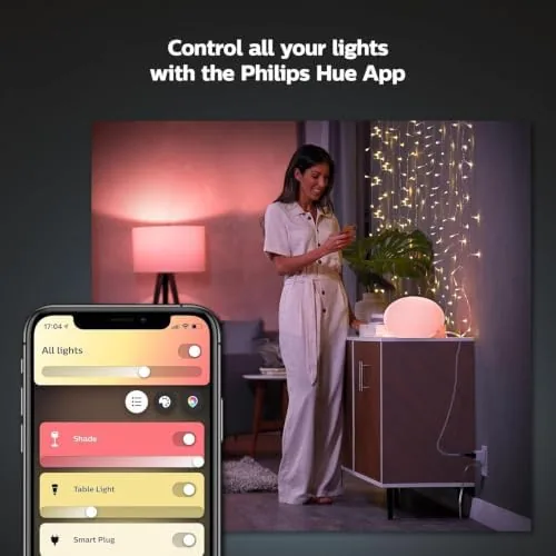 A porch light connected to the Hue Smart Plug turning on at dusk