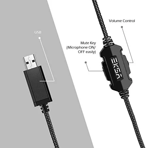 Close up of the noise cancelling boom microphone and inline controls on the E1000