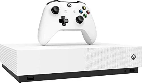 Xbox One S All-Digital Edition console in white with the matching controller